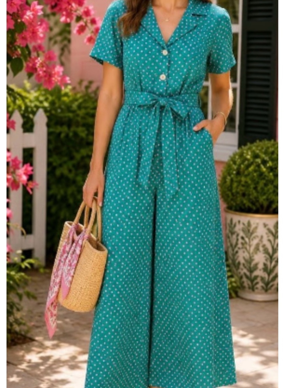 NWOT kate spade Green Polka Dot Maxi Shirt Jumpsuit